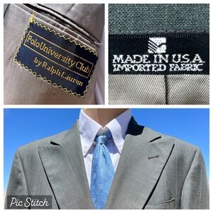 Polo University Club Ralph Lauren Double Breasted Blazer Men 42 Wool Gray Jacket